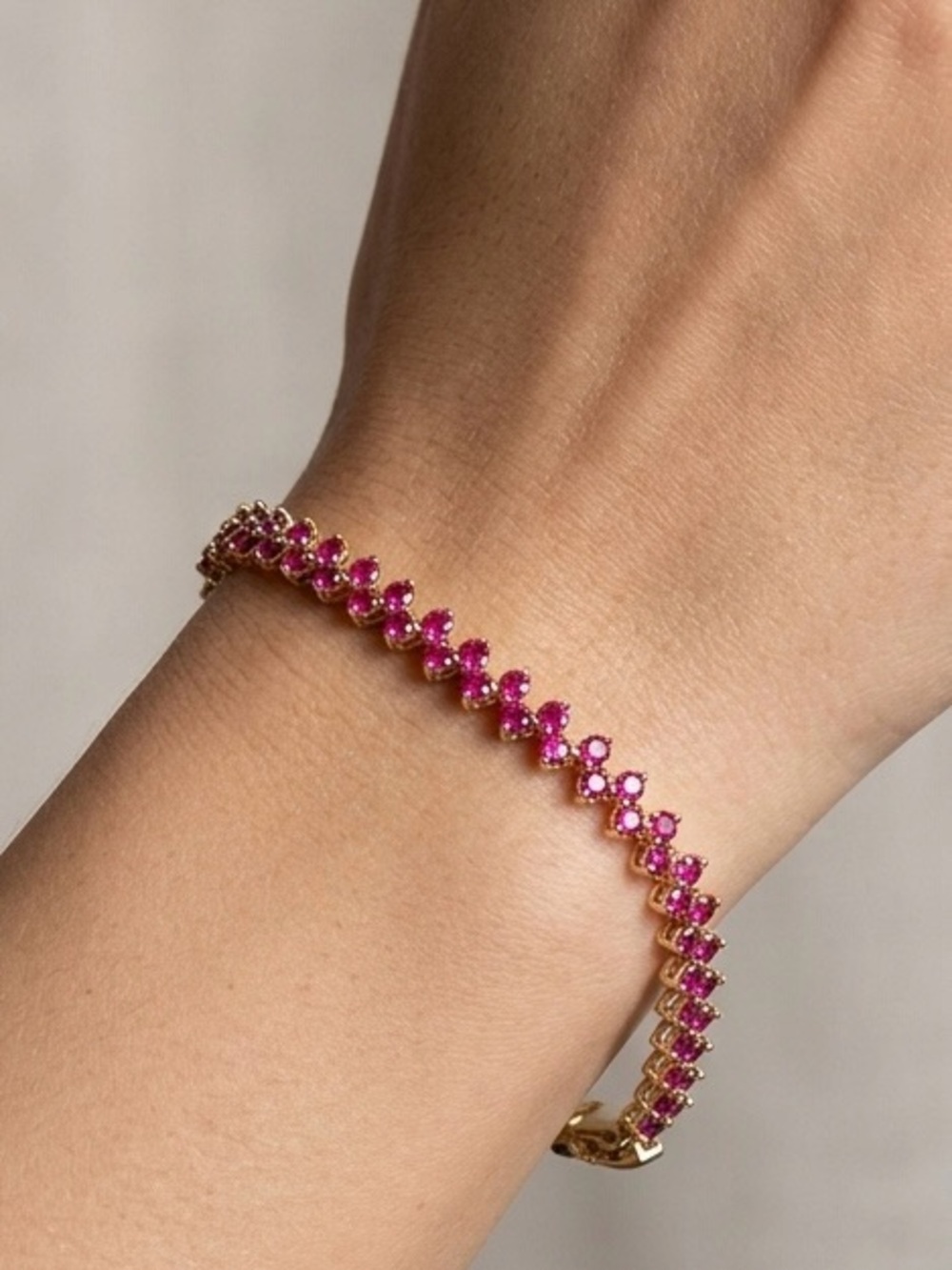 14K Gold Plated Magenta Fuchsia Pink CZ Zigzag Tennis Bracelet | Dainty Jewelry